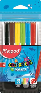 Fixky, 2 mm, vyprateľné, MAPED "Color`Peps Ocean", 6 rôznych farieb