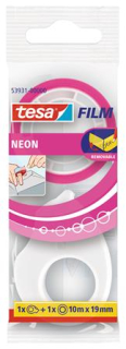 Lepiaca páska, s dispenzorom, 10 m x 19 mm, popisovateľná, TESA "Tesafilm Neon",