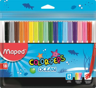 Fixky, 2 mm, vyprateľné, MAPED "Color`Peps Ocean", 18 rôznych farieb