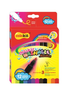 Fixky, sada, vyprateľné, COLOKIT "Washable Markers", 12 rôznych farieb